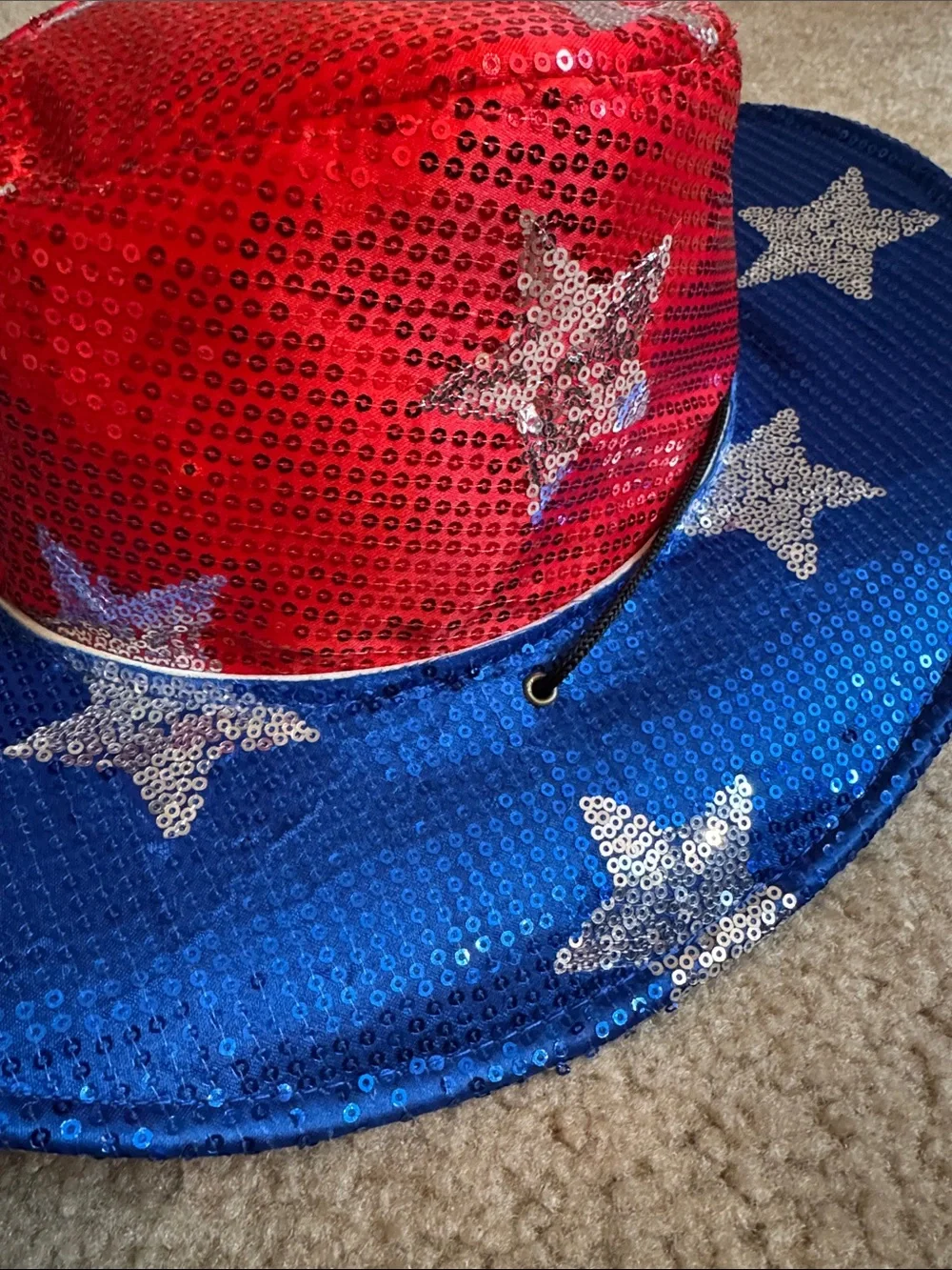 BIG GIRLS - Red & Blue Sequin Star Light Up Cowboy Hat